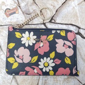 #bagsavenue fast ship Road Trip Floral Medium L-Zip Card Holder Blue Kate Spade